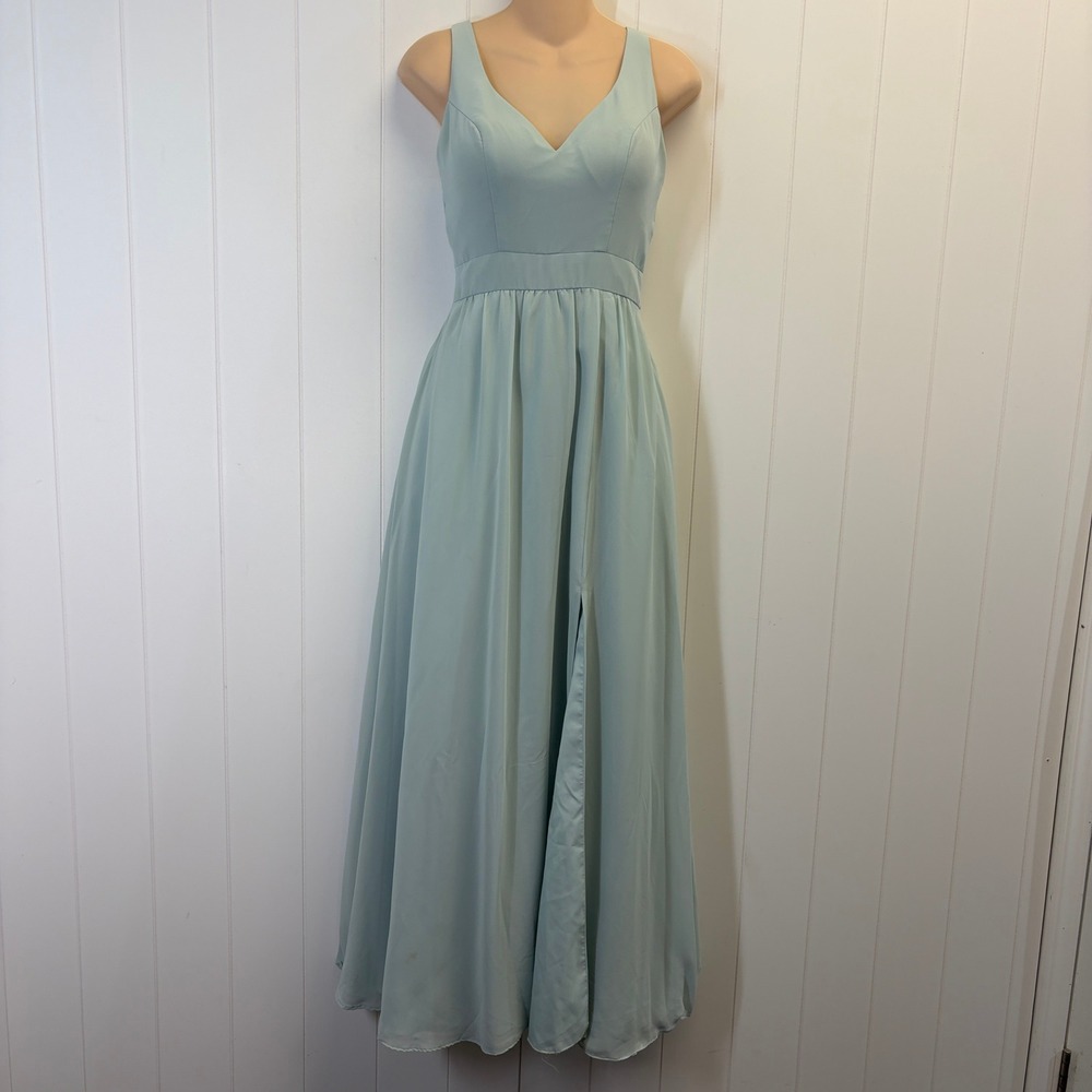 Kennedy Blue Formal Hoco Chiffon Maxi Dress Women Size Small Ethereal Regency